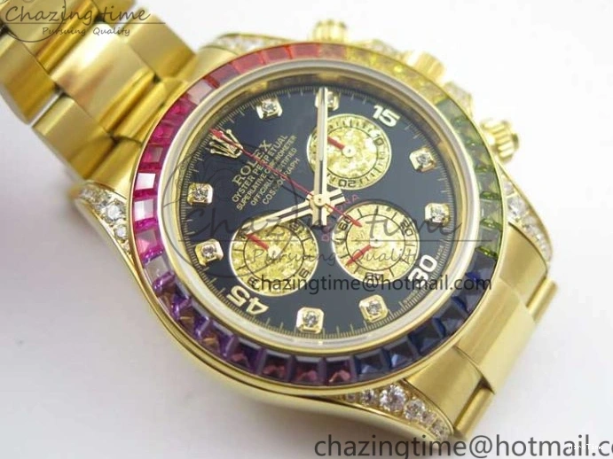 MiroTime 0306 Daytona 116589RBOW YG Rainbow Crystal BLF Best Edition Black Dial on YG Bracelet A SmoothTexture 3175